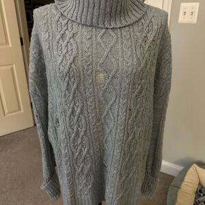 Free People Blue Gray Turtleneck Cable Knit Sweater